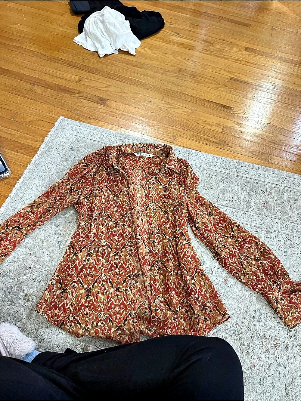 Zara Printed Button-Down Shirt in orange & Brown Size M